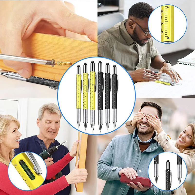 8 Colors Multifunction Ballpoint Pen Screwdriver Ruler Spirit Level Creative Stationery Gift School Students Touch Screen Stylus