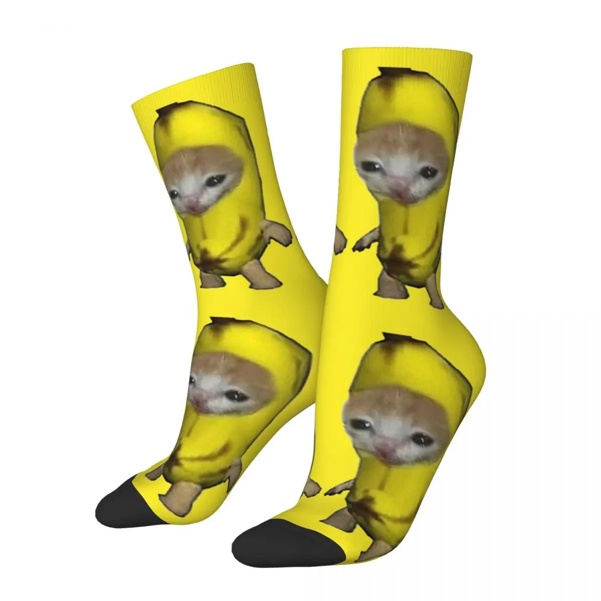 Calcetines largos de poliéster para hombre y mujer, medias antideslizantes con diseño loco, lindo gatito, plátano, gato, Meme, baloncesto