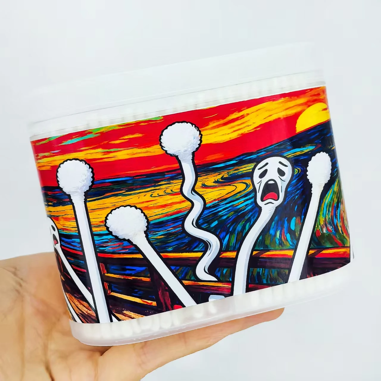 600 Stück doppelköpfige Wattestäbchen im Ölgemälde-Stil, Wattestäbchen mit kreativem Muster, Wattestäbchen mit feinem Schaft und Ohrlöffel