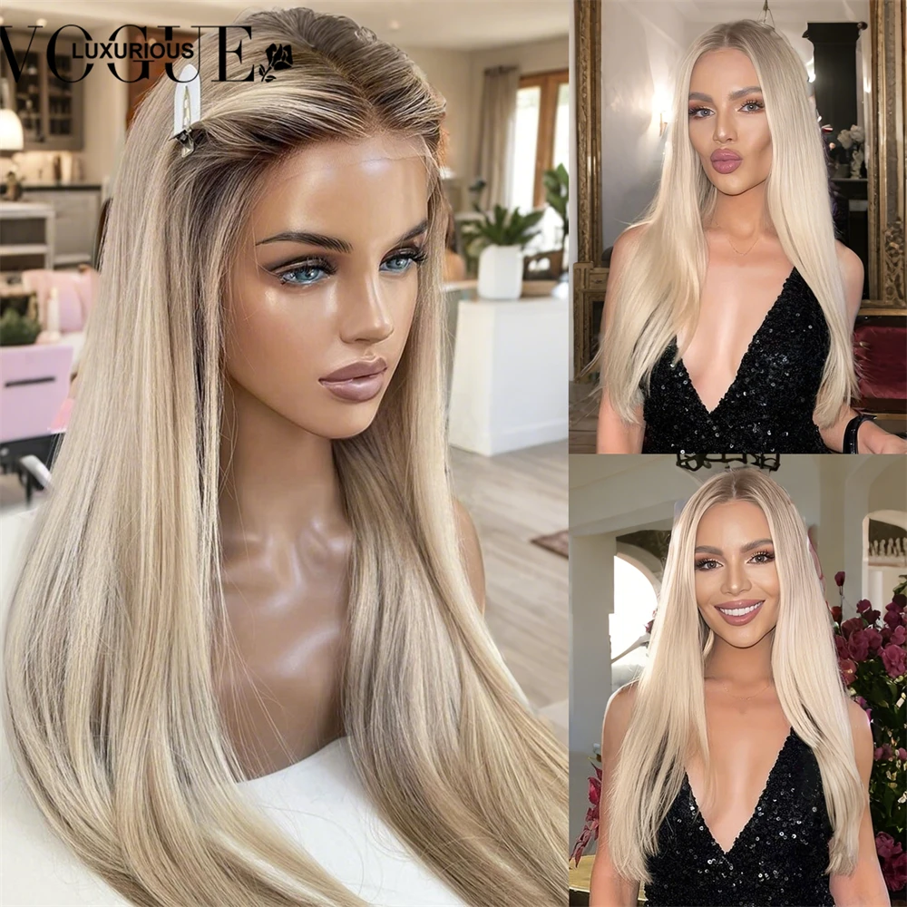 13x6 Hightlight Frosted Ash Blonde Transparent Swiss Lace Front Wig Human Hair Pre Bleached Pre Plucked Virgin Human Hair Wigs