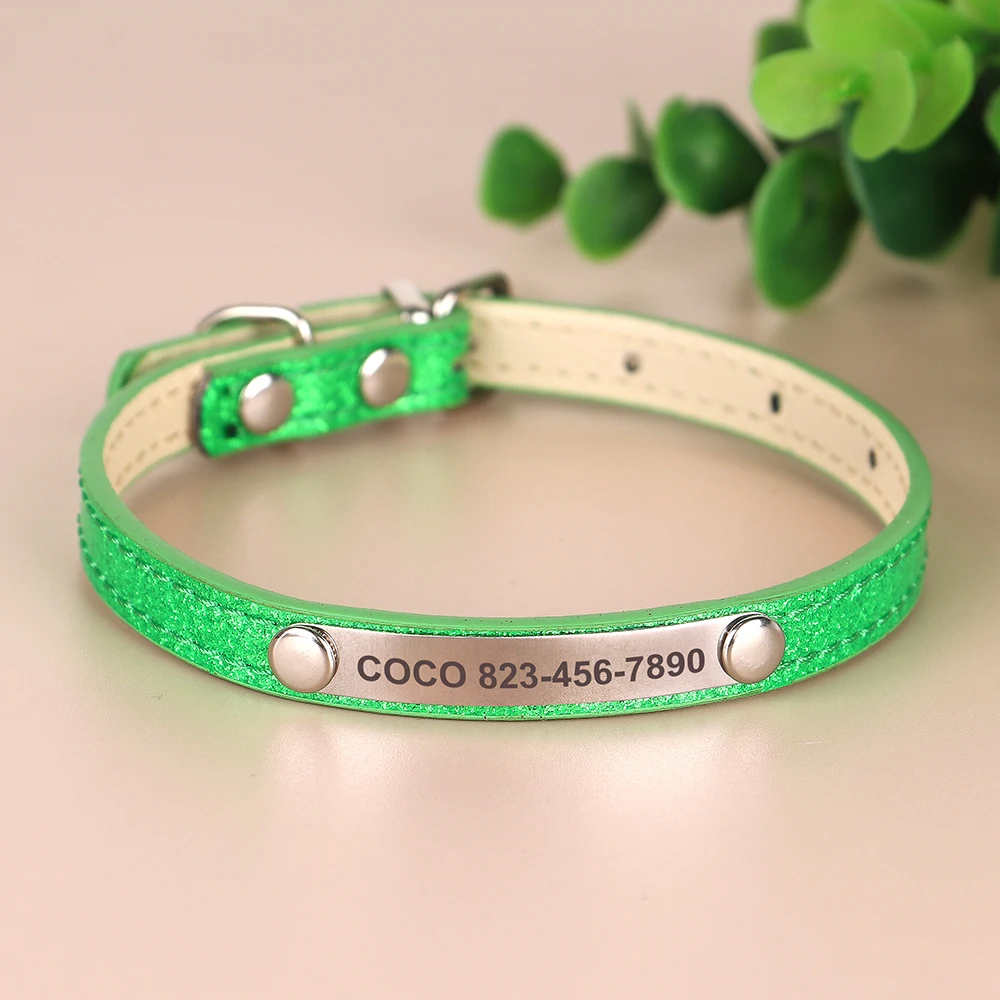 Benutzerdefinierte Katzenhalsband Bling Leder Haustier Katzenhalsbänder personalisierte geschnitzte Kätzchen kleine Hunde Welpen Halskette mit graviertem ID-Namensschild – Detail 14