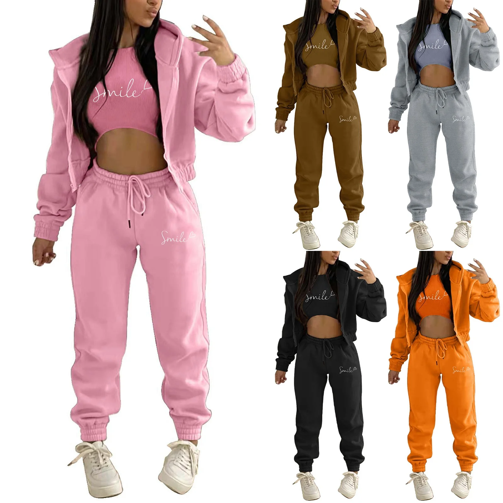 Letter Printing Fashion Winter Jogger Tracksuit Sweatpants and Hoodie Set Leisure Plush Hooded Sports Three Piece Set Women