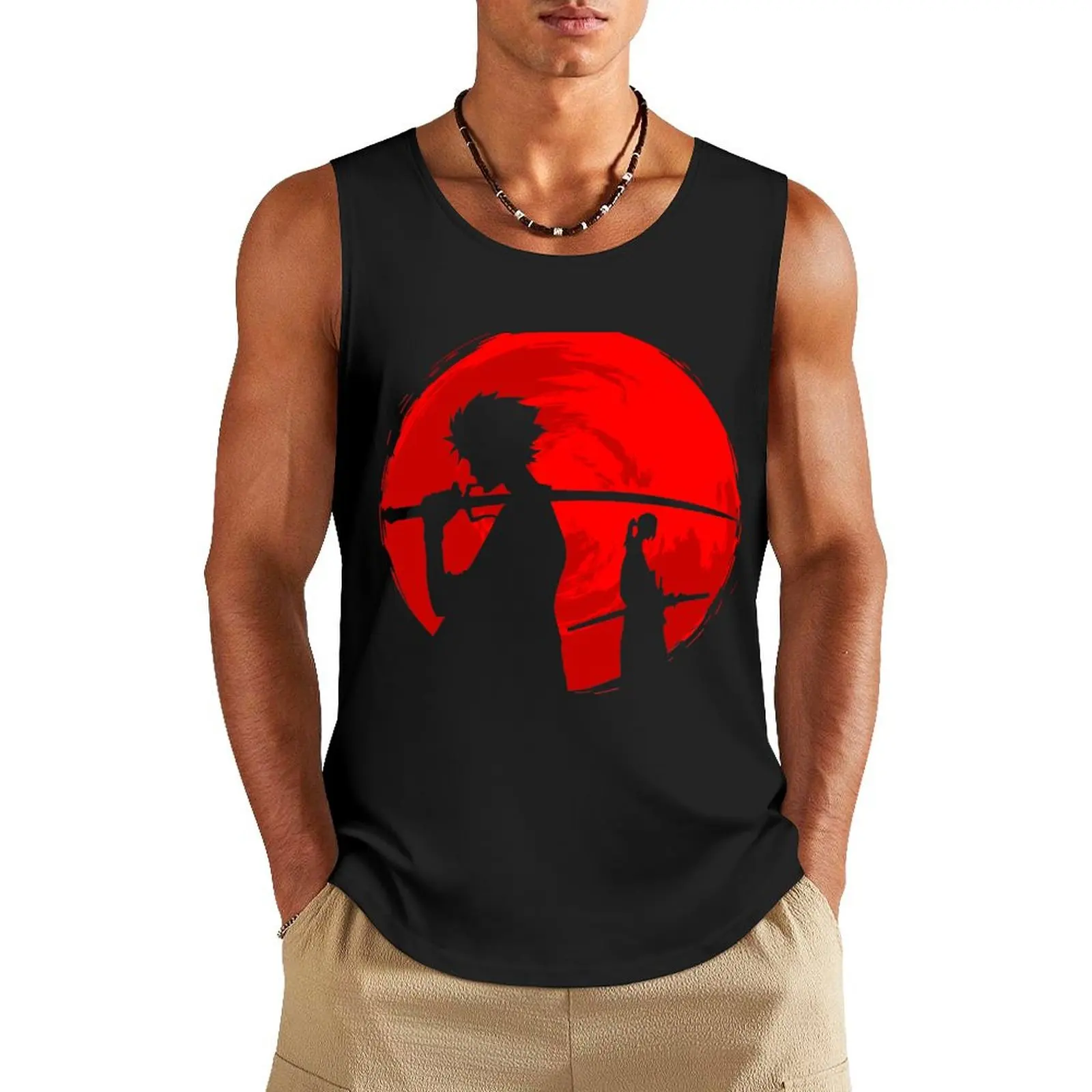 

Samurai sunset Tank Top Men's cotton t-shirt gym shirt men gym clothes man fitness Men's clothing brands