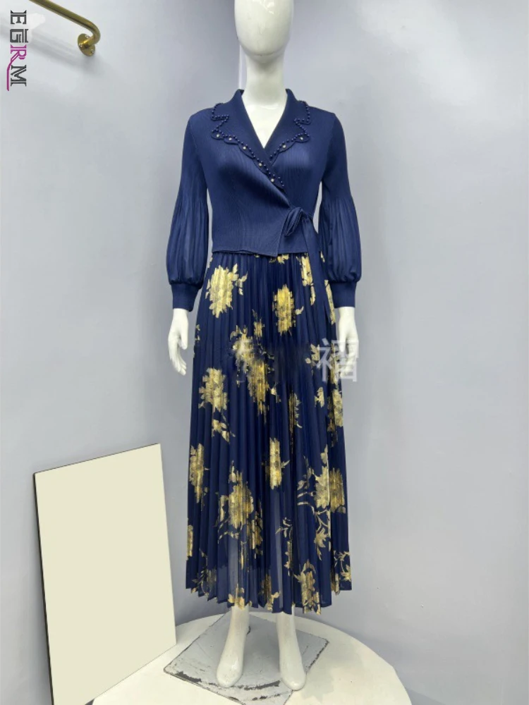 

EGRM Вечерние платья больших размеров Женское роскошное элегантное вечернее платье с длинными рукавами для женщин Miyake Плиссированные вечерние платья для выпускного вечера 5R9716