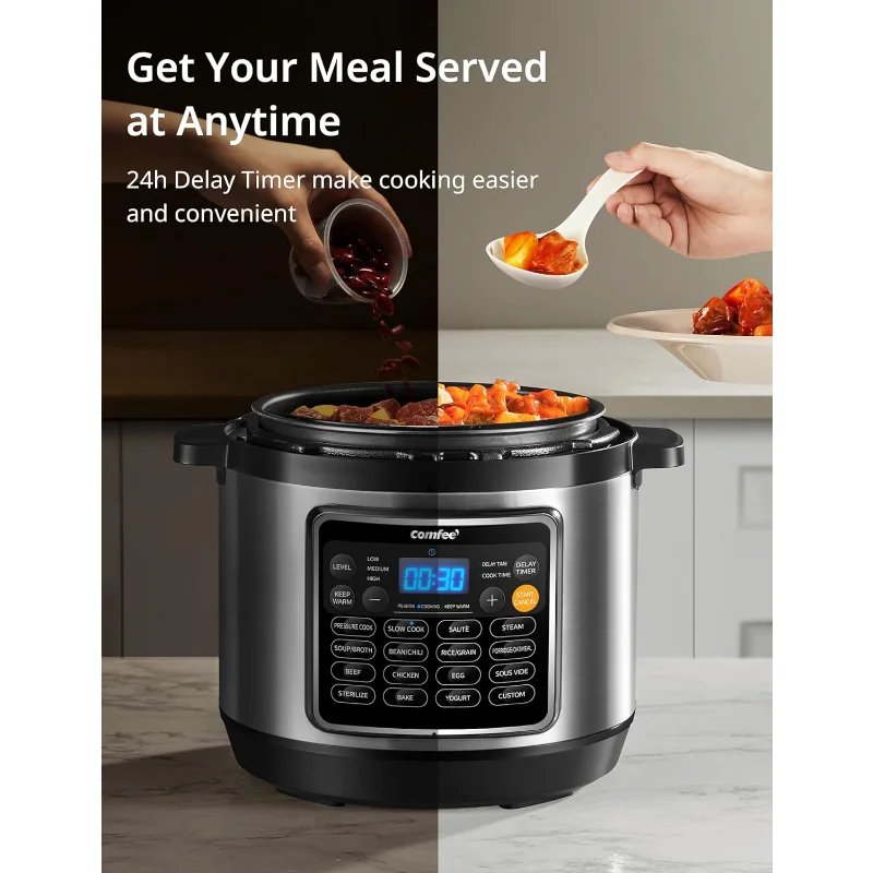 COMFEE’ 16-in-1 8Qt Electric Pressure Cooker, Non-Stick Pot, Yogurt Maker, Rice Cooker Slow Cooker Sauté Steamer Stainless Steel