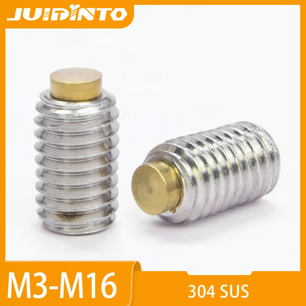 JUIDINTO 1-20 Stück/Beutel 304 Edelstahl Innensechskant-Gewindestifte mit Messingspitze M3 M4 M5 M6 M8 M10 M12 M16 Inbusschrauben