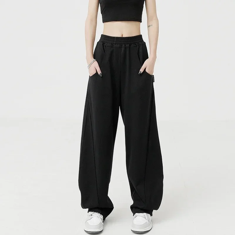 

Autumn Winter Sports Pants for Women Straight Loose Wide Leg Pants High Waist Streetwear Casual Sweatpants Black Gray Trousers