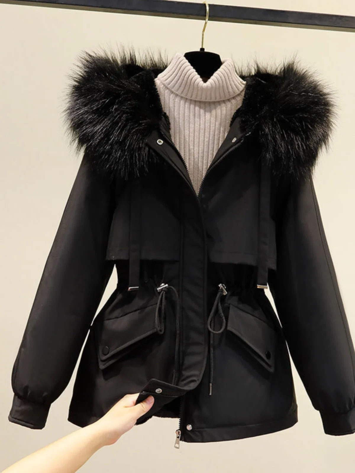 Women's down Cotton Jacket Winter New Style Large Fur Collar Loose Short Version Korean Version Fleece Lined Casual Coat