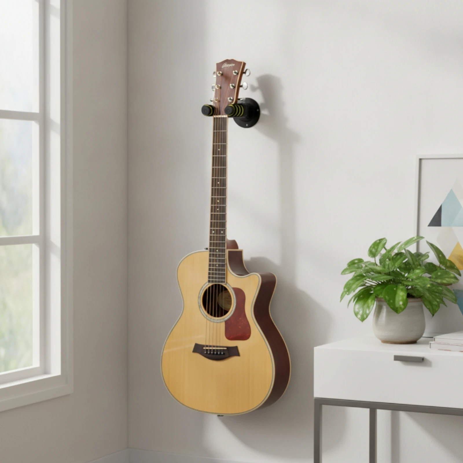Guitar Wall Mount with Self-Locking Secure Guitar Wall Mount Padded Space-Saving for Guitarists, Music Studio, Practice Room
