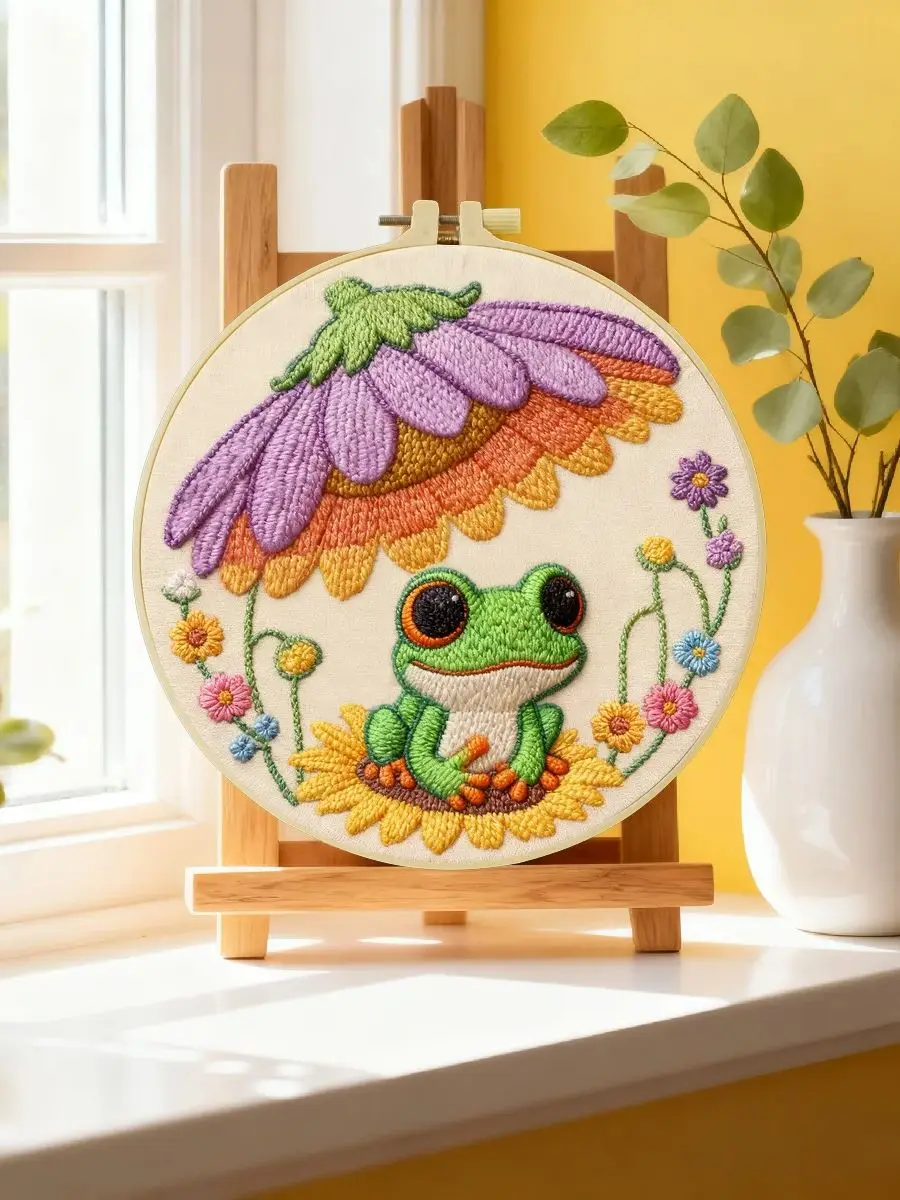 1 Stück 20X20CM/15X15CM 7,87/6,3 Zoll Frosch-Stickerei-Starter-Kit DIY-Kit DIY-Stickerei-Set Handarbeiten Nadelkunst Heimdekoration – Detail 6