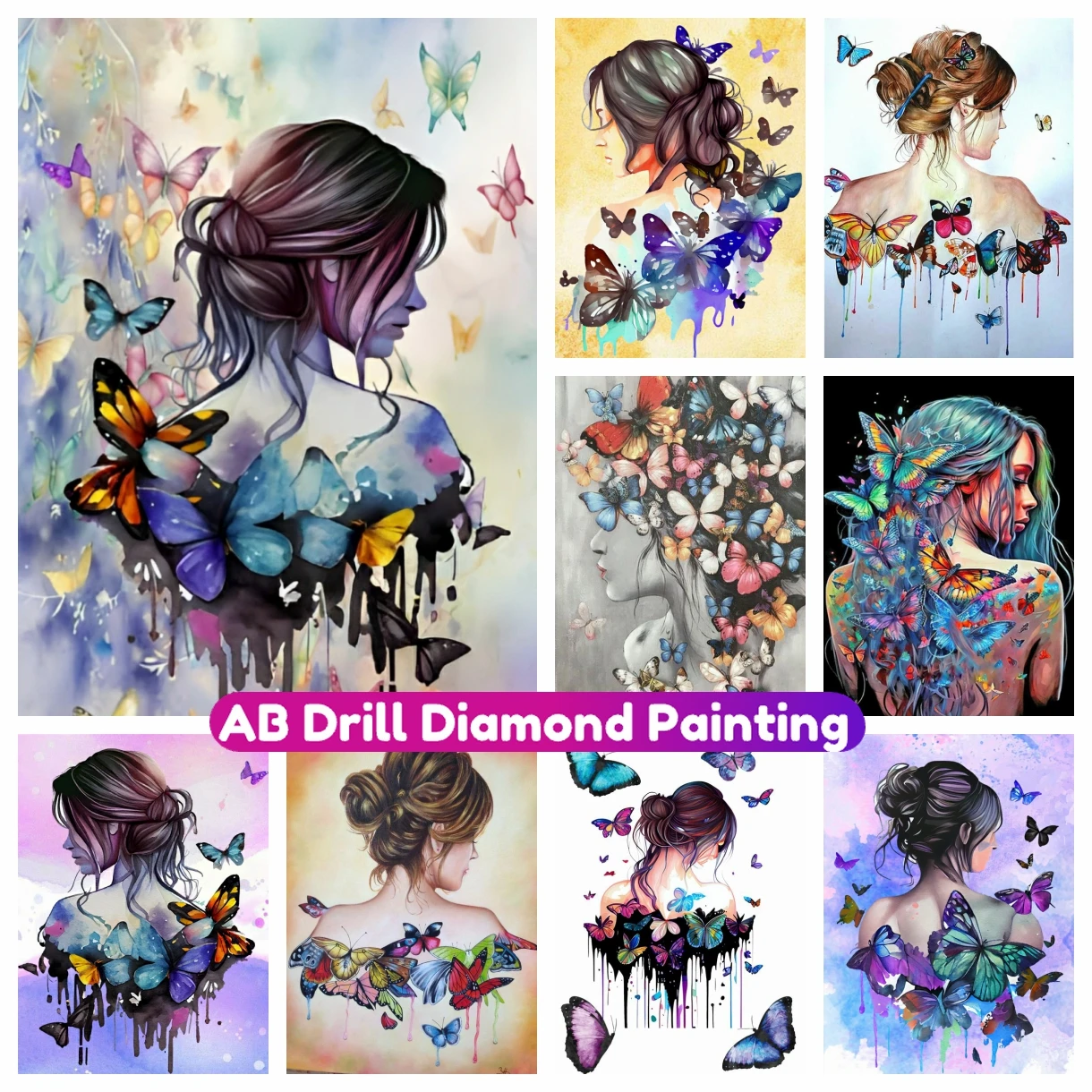 

Cross Stitch Kit AB Diamond Painting New Beauty Butterfly Girl Portrait 5D DIY Mosaic Embroidery Home Decor Handmade Craft Gift