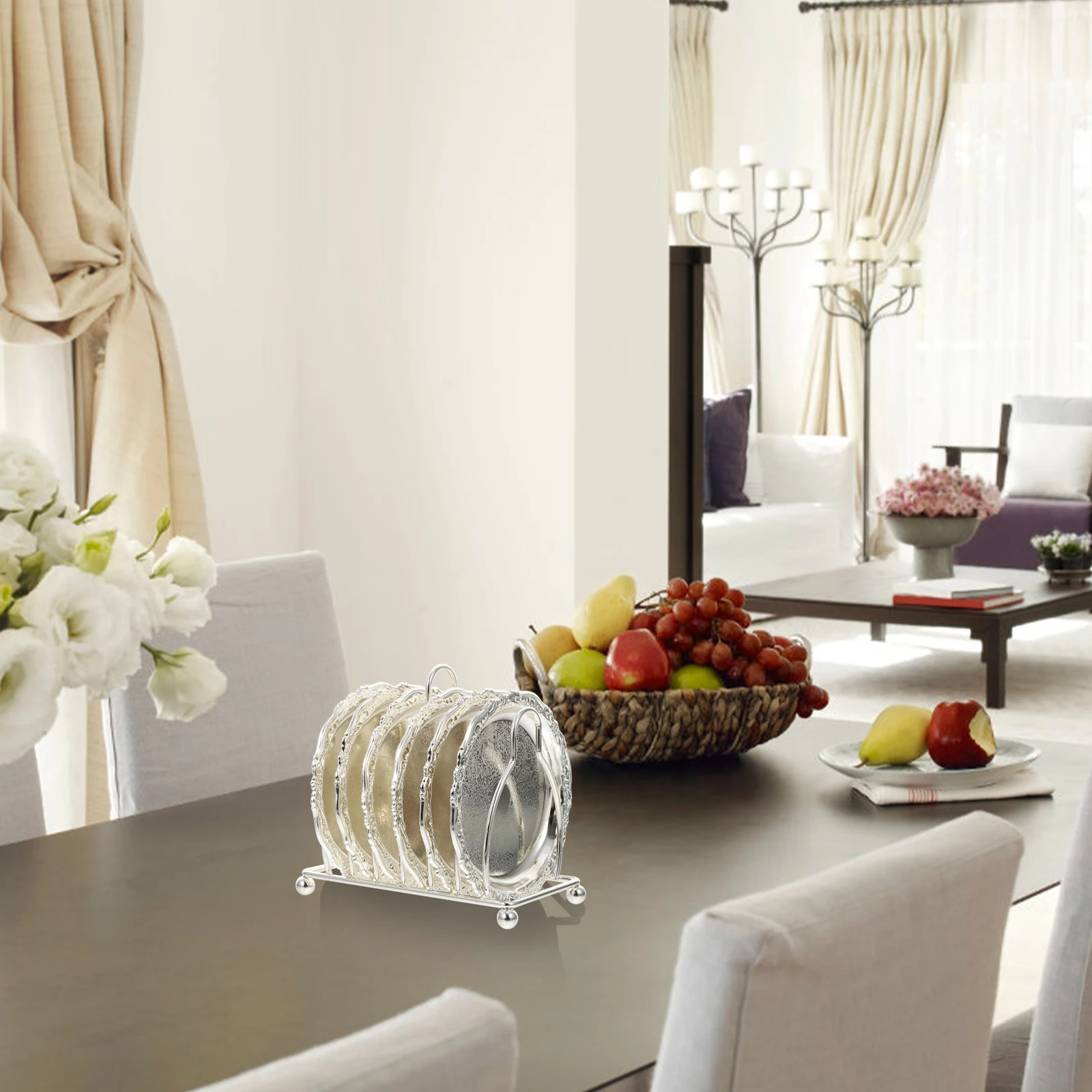 

1Set Metal Coaster Zinc Alloy Carved Pattern Heat Resistant Cup Mat Kitchen Use Drink Coaster Table Protection