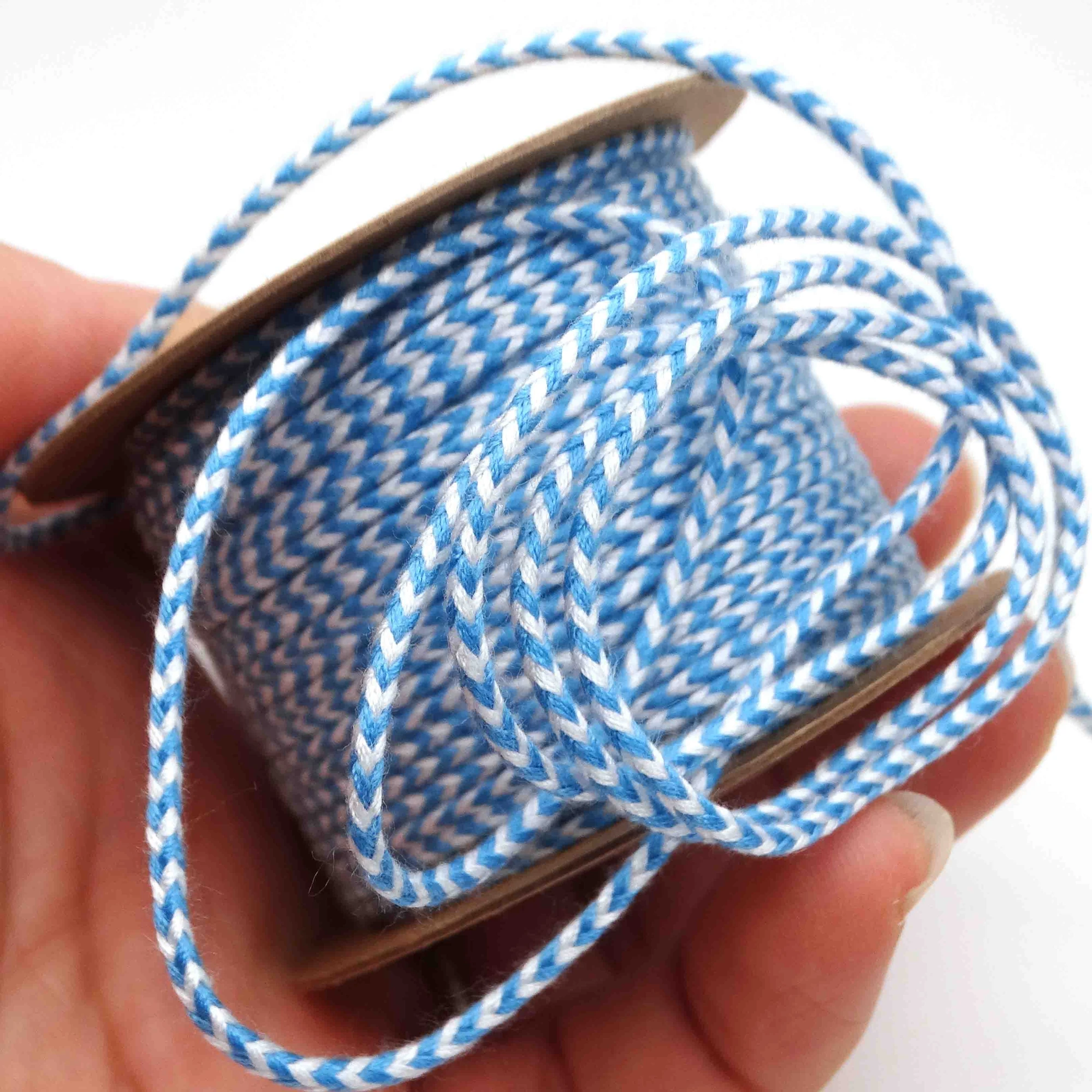 About 1.8mm thick two-color four-strand braided white thread cotton yarn DIY bracelet cord inelasticity cord 20 meters a roll