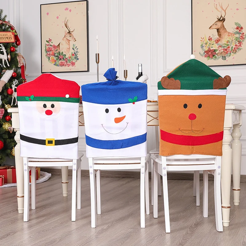 3 PCS Christmas Chair Cover As Shown Cloth Festival Decorations Kitchen Dining Chair Decor Indoor Santa Xmas Decor