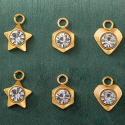10pcs Gold Stainless Steel Zirconia Heart Star Charms for DIY Earring Bracelet Necklace Jewelry Making Accessories No Fade