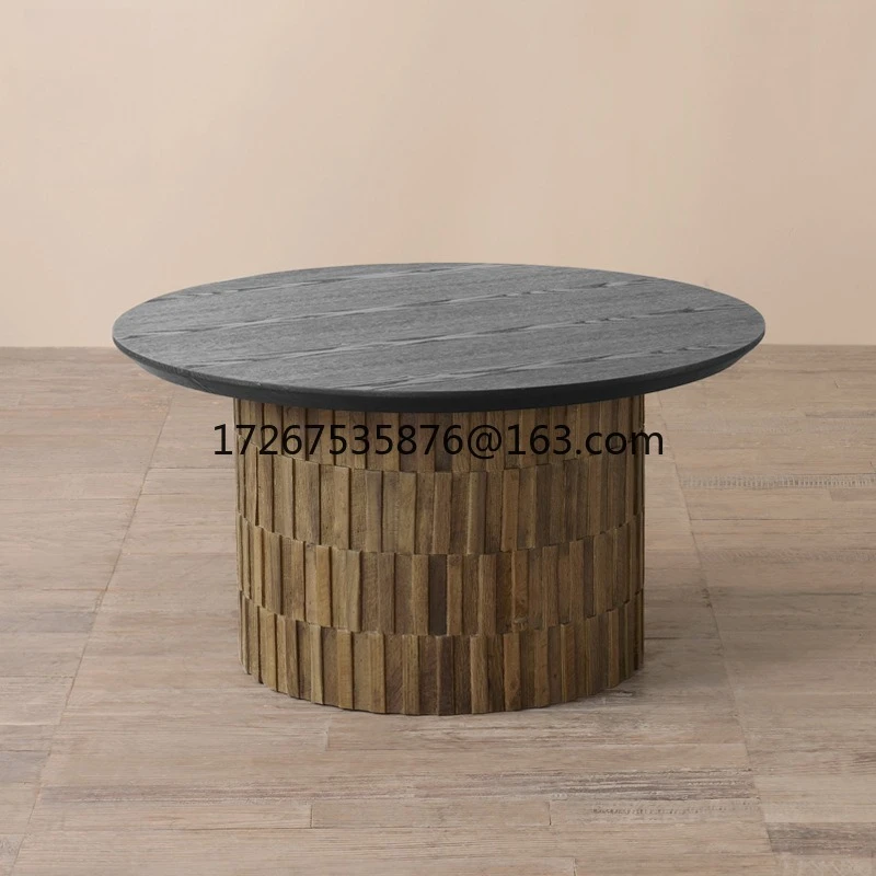 

Wabi-sabi wind solid wood coffee table, B & B retro old wood block round black coffee table designer furniture