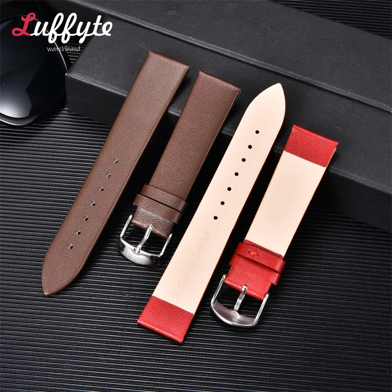 Soft Ultra-thin Leather Watchbands 14mm 16mm 18mm 20mm 22mm Watch Strap Universal Women Men Brown Black Blue Watch Belt Band