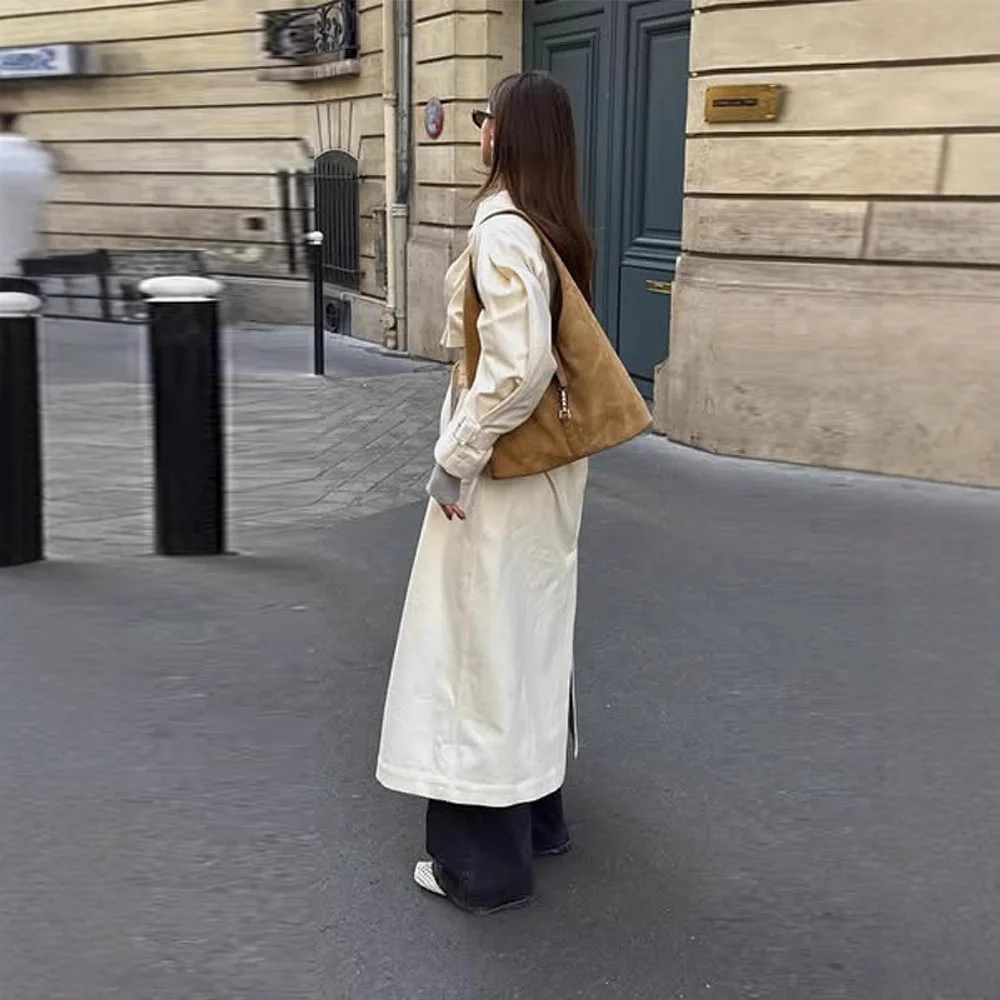 

Autumn Winter New Solid Color Tie Belt Long Sleeve Trench Coat Women Loose Slim Fit Elegant Design Fashion Versatile Outerwear​