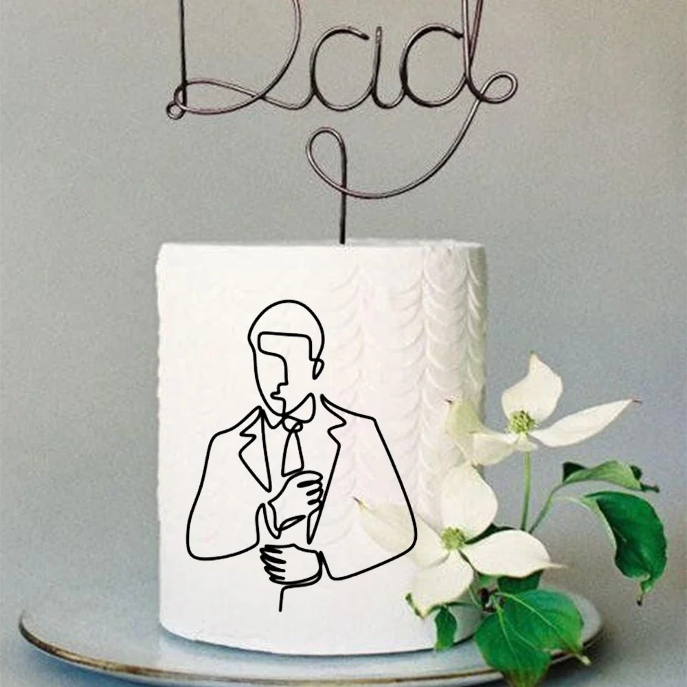 Black Acrylic Minimalist Art Man Face Cake Topper Father Dad Happy Birthday Cake Decoration Party Supplies