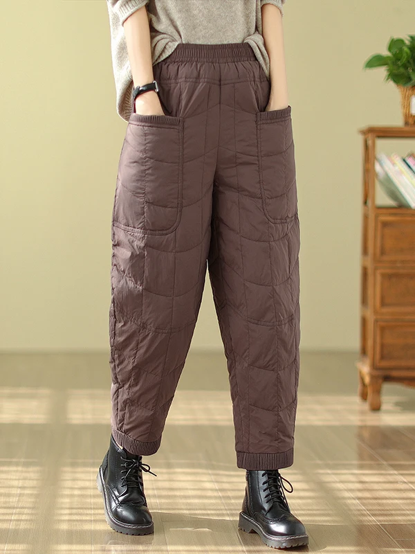 Pantalones informales holgados para mujer, pantalones cálidos de algodón a la moda para invierno, pantalones largos de cintura media con pierna recta, acanalados de Color puro