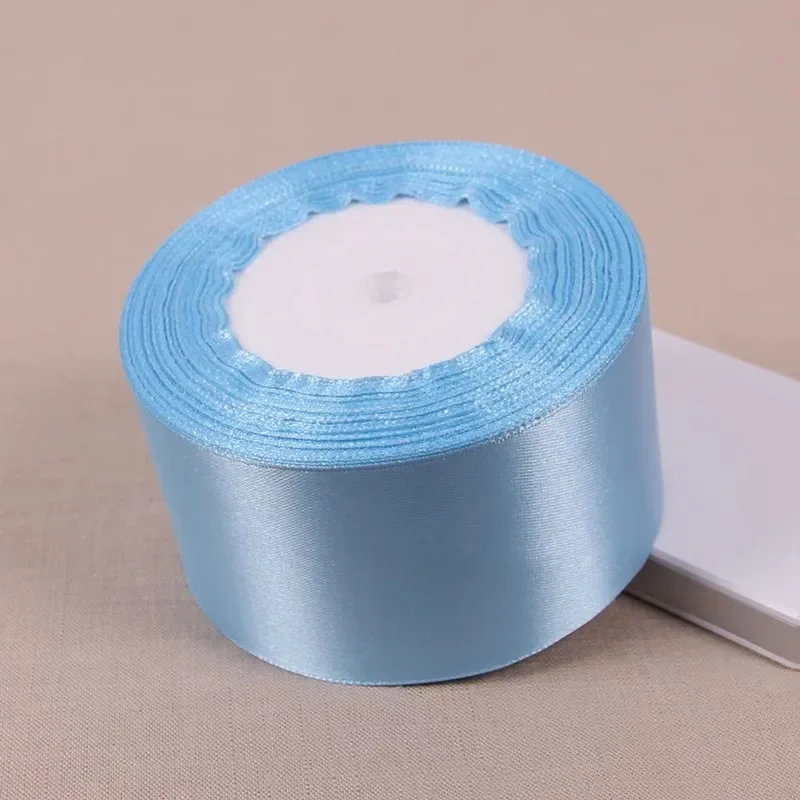 (25 Yards/roll) 10/15/20/25/40/50mm Sky Blue Satin Ribbon Party Decoration Gift Wrapping Christmas Ribbons DIY Crafts Material