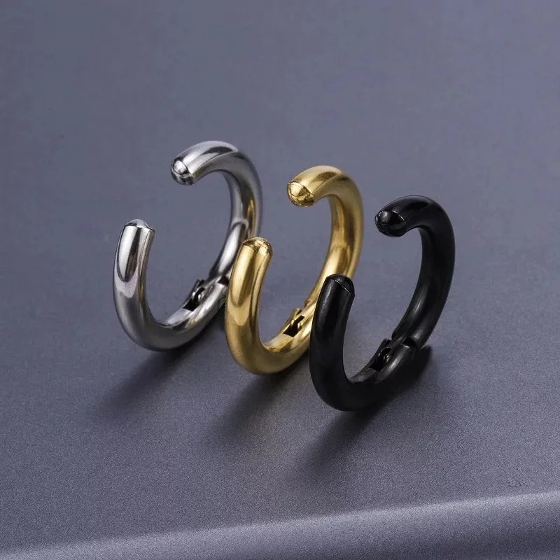 1Pcs Stainless Steel Small Hoop Earrings for Women Man Gold Color Smooth Punk Hip-Hop Helix Earring Clip Body Jewelry