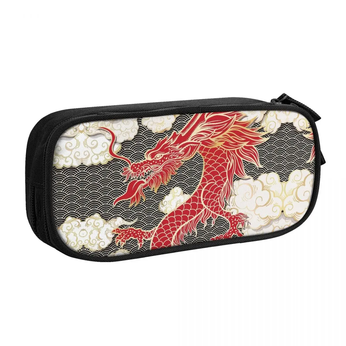 Custom Cute Chinese Red Dragon Totem Pattern Pencil Case for Boys Gilrs Big Capacity Tradition Asian Style Pencil Box Stationery