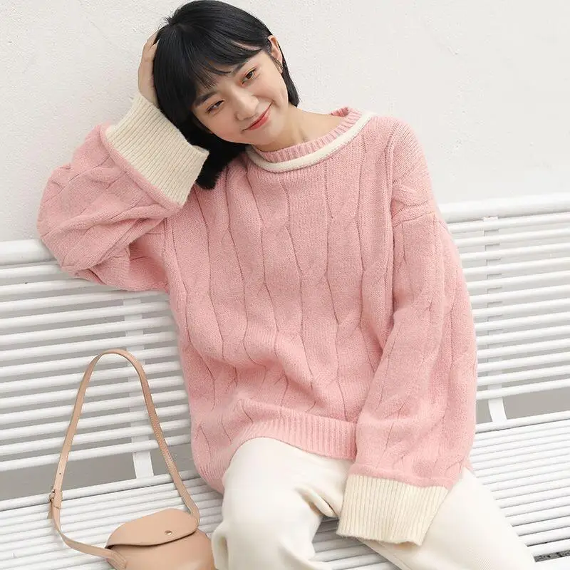 

Loose Knit Women's Long Sleeve Wool Sweater Autumn Winter Japanese Style Versatile New Pullover Casual Coat Cotton Knit Sweater