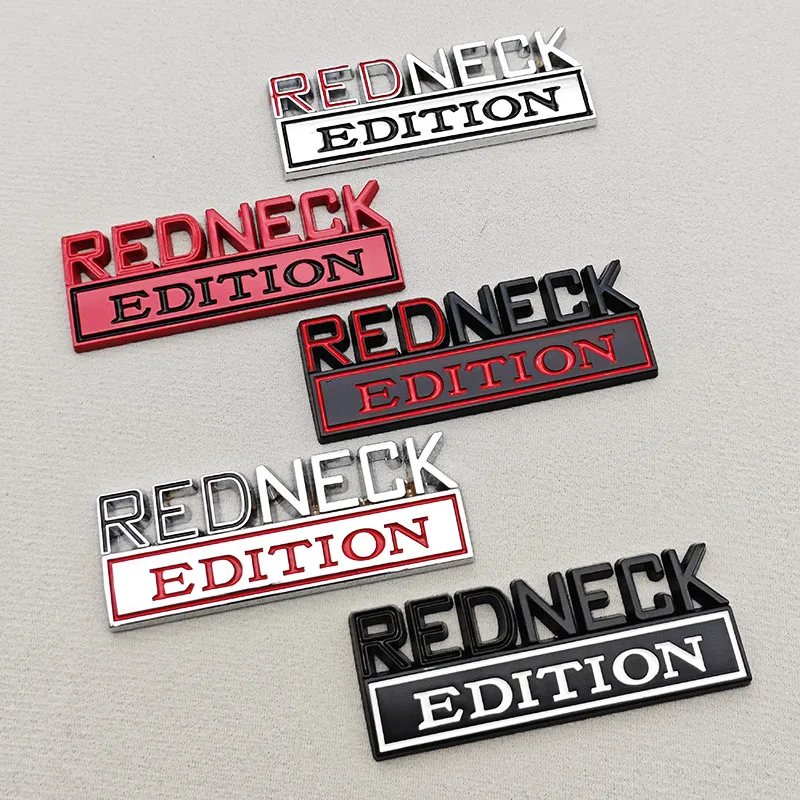 3D Metal Chrome Car Sticker Logo Redneck Edition Rear Trunk Badge Emblem Decorative Funny Decal Auto Universal Fit Accessories ﻿