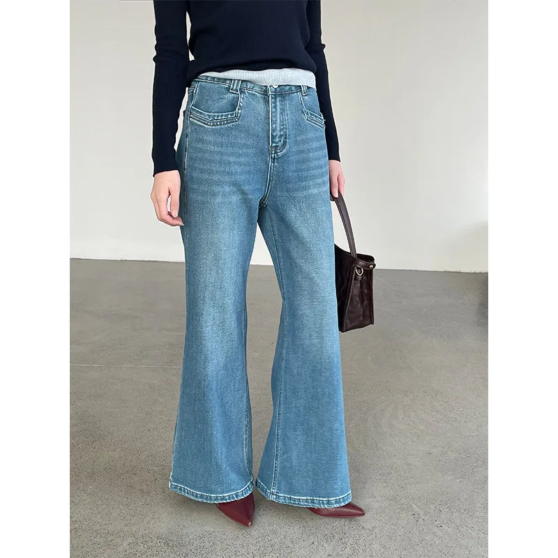 

Taochuan High Waist Slimming Flare Jeans Women's Spring New Versatile Loose Fit High Waist Denim Pants Deep And Light Colors