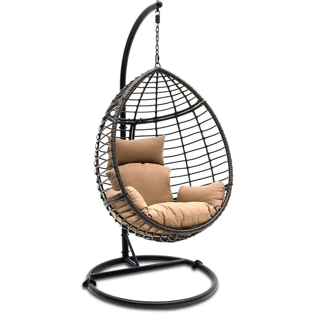 

Hanging Egg Chair with Stand - Indoor Outdoor Patio Wicker Rattan Lounge Chair with Stand, Steel Frame, Hammock