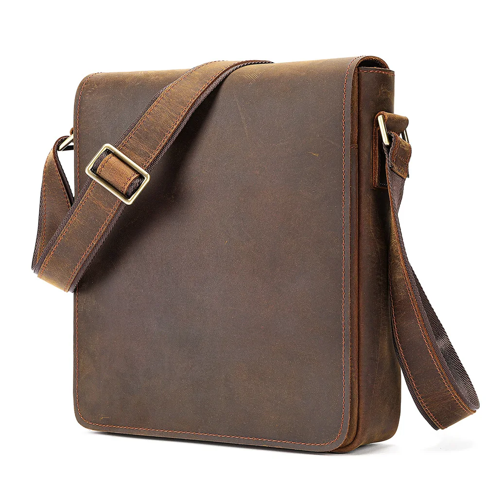 New Design Men\'s Shoulder Bag Genuine Leather Crossbody Bag Messenger Bags For 7.9 Inch Ipad Sling Bags Vintage Fashion Male