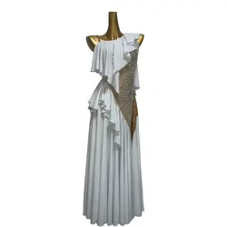 Latin Dance Costume Rhinestone Women's High-end Custom Pure White Classical Mosaic Color Tango Samba Performance Dress