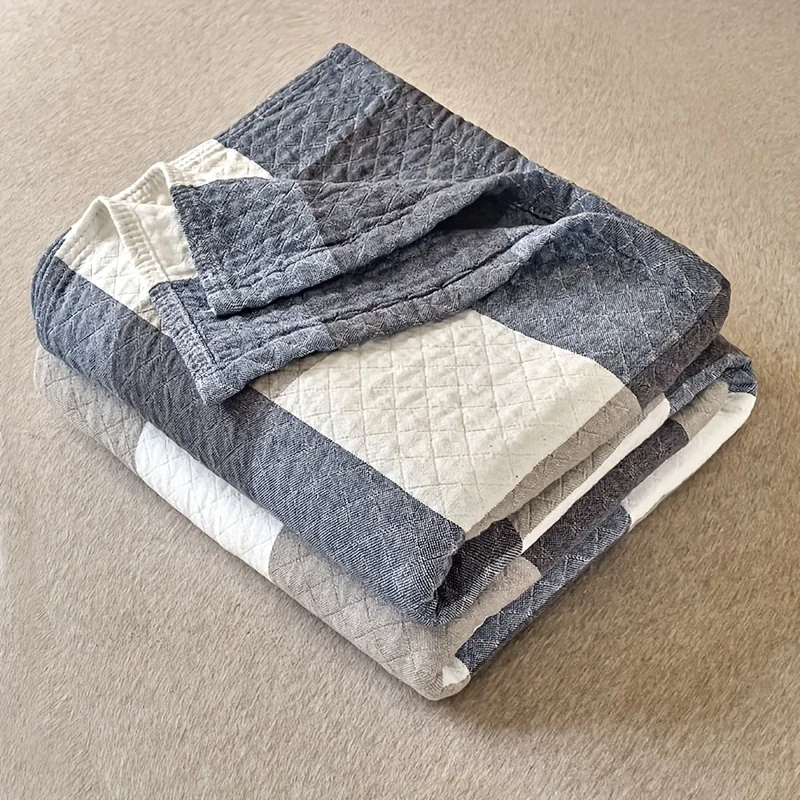 

Boho Checkered Lightweight Quilt 100% Cotton Neutral Plaid Design Bedding Machine Washable for Bohemian Bedrooms High-Quality
