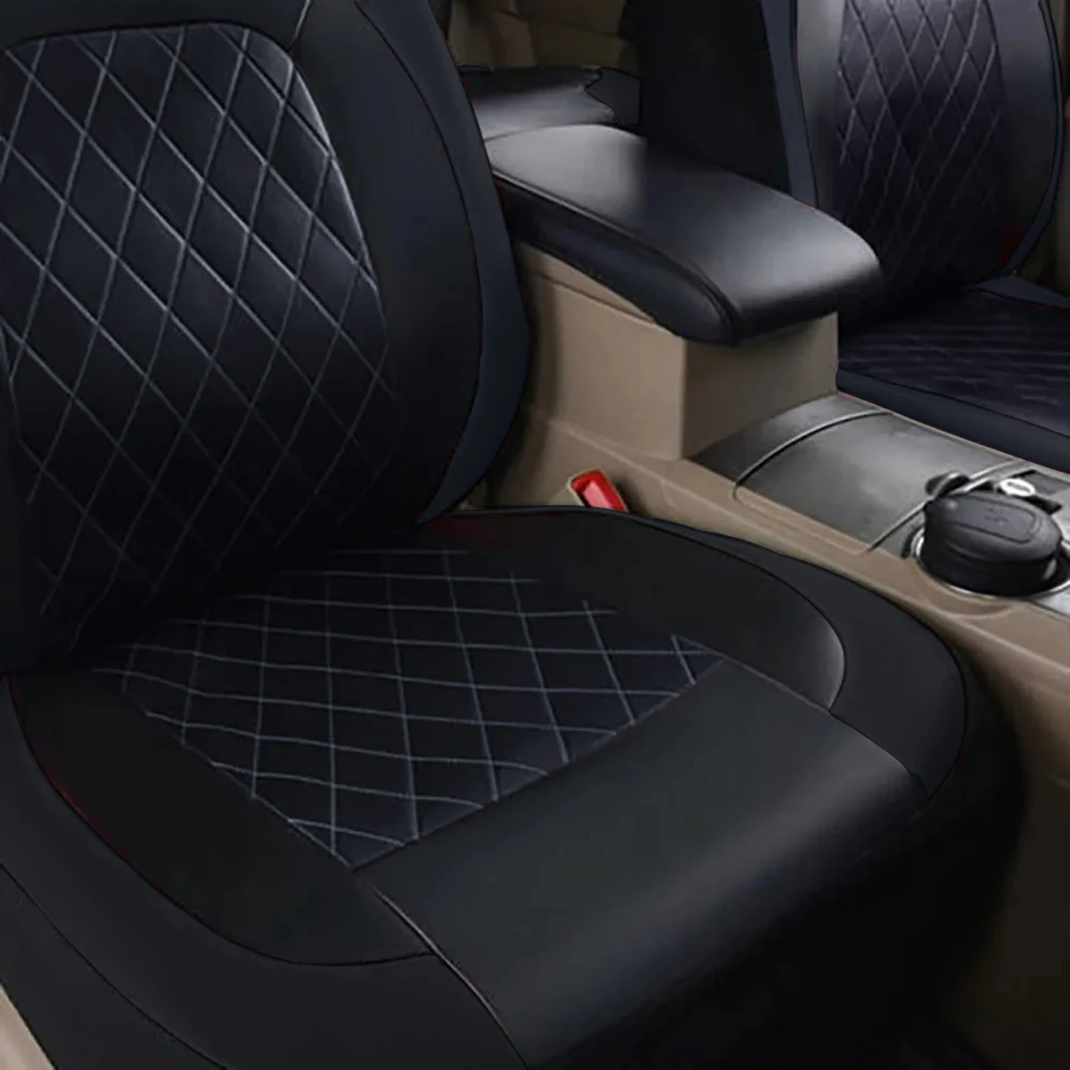 Ganzjahres-Autositzbezug aus PU-Leder, vollständig umschlossener Sitzschutz, wasserdicht, universelle Passform, Limousine, SUV, Pick-up-LKW-Sitz – Detail 21