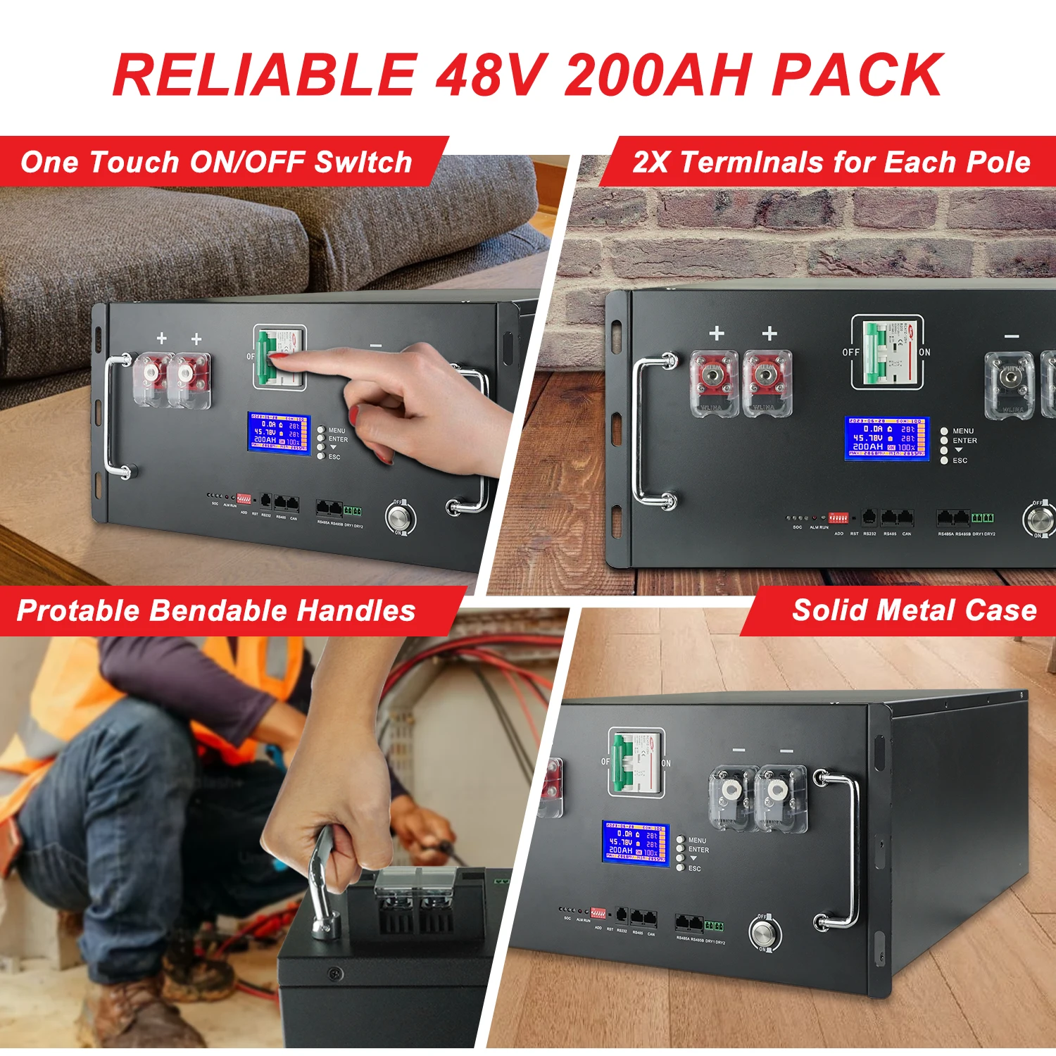 48V 100Ah 50Ah 120Ah 200Ah 300Ah LiFePO4 Battery 16S Built-in BMS 51.2V Lithium Iron Phosphate Batteries for RV Solar No VAT&TAX