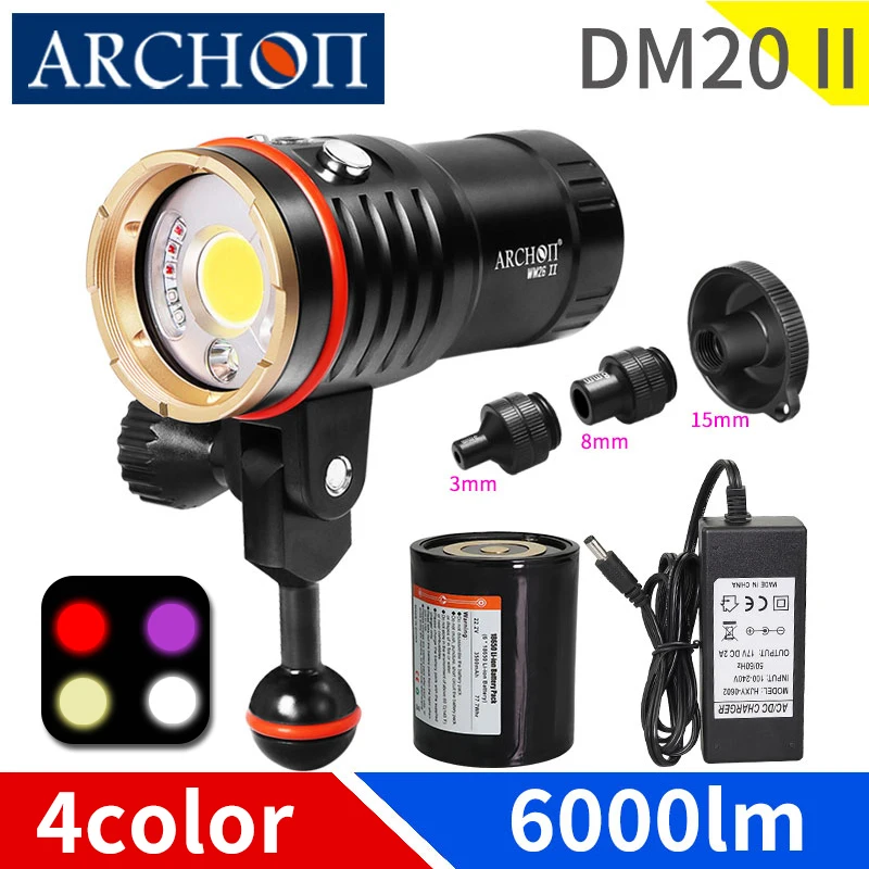 

DM20 II Scuba diving video flashlight Professional diving photography fill light Underwater 100m UV Red White Dive lighting lamp