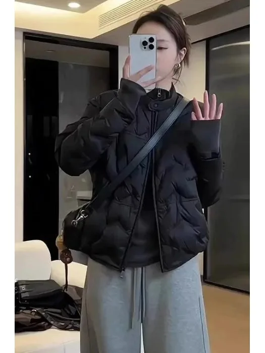 Faionable ort down Jaet Women's Warm Long Sve Loose Lightweight Korean Sle Versatile Cotton Fill Outerwear