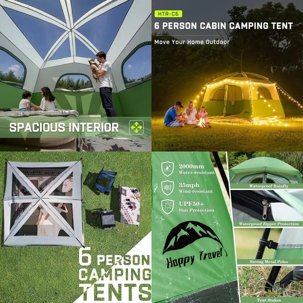 

6-Person Waterproof Camping Tent with Rainfly, Easy Setup, Large Mesh Windows, and Carry Bag for Family Outdoor Adventures