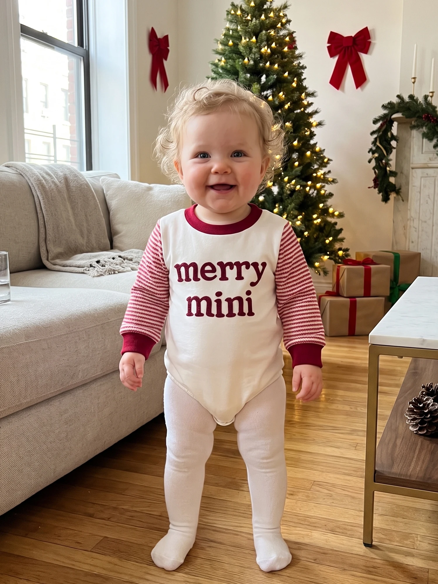 Striped Sleeve Round Long Striped Infant-Baby-Christmas Neck-Jumpsuit Long Long Striped Sleeve Jumpsuit Infant Baby