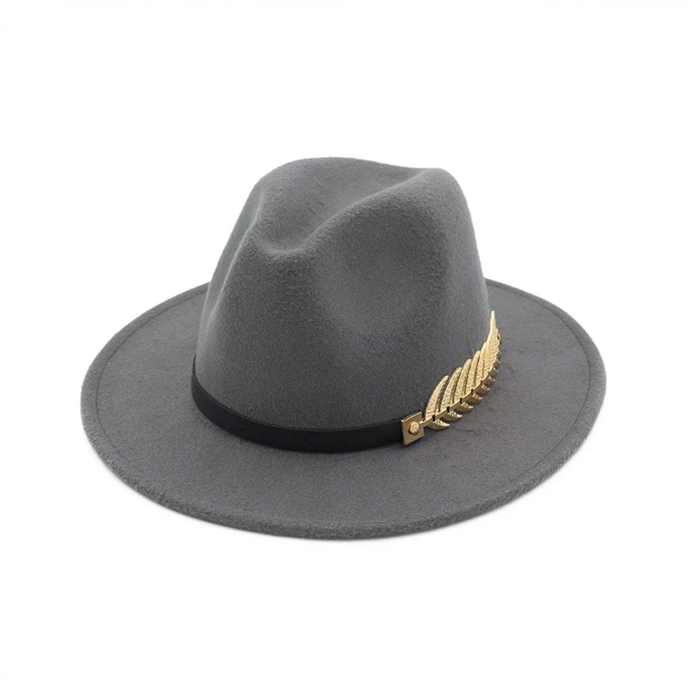 HOAREE Winter-Fedora-Hut, Armeegrün, für Damen, Trilby-Wollmütze mit goldenem Metallblattgürtel, breiter Krempe, Vintage-Jazzhut im britischen Stil