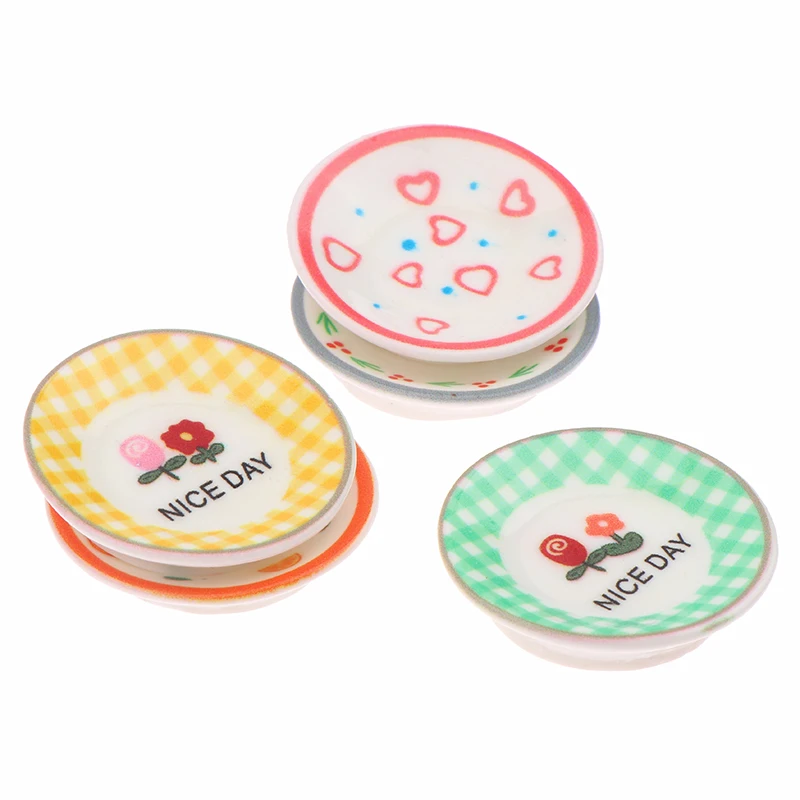 5Pcs 1/12 Dollhouse Mini Plates Dishes Model Dollhouse Simulation Kitchen Decoration Dolls House Accessories Pretend Play Toys