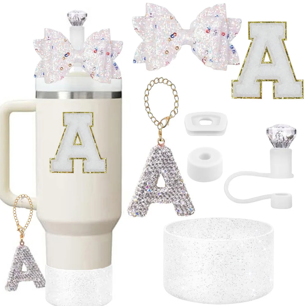 7pcs Cup Accessories Set for 30oz 40oz Tumbler Cup Mug Including Crystal Straw Cover Bow Cover  Spill Stopper Proof for Stanley