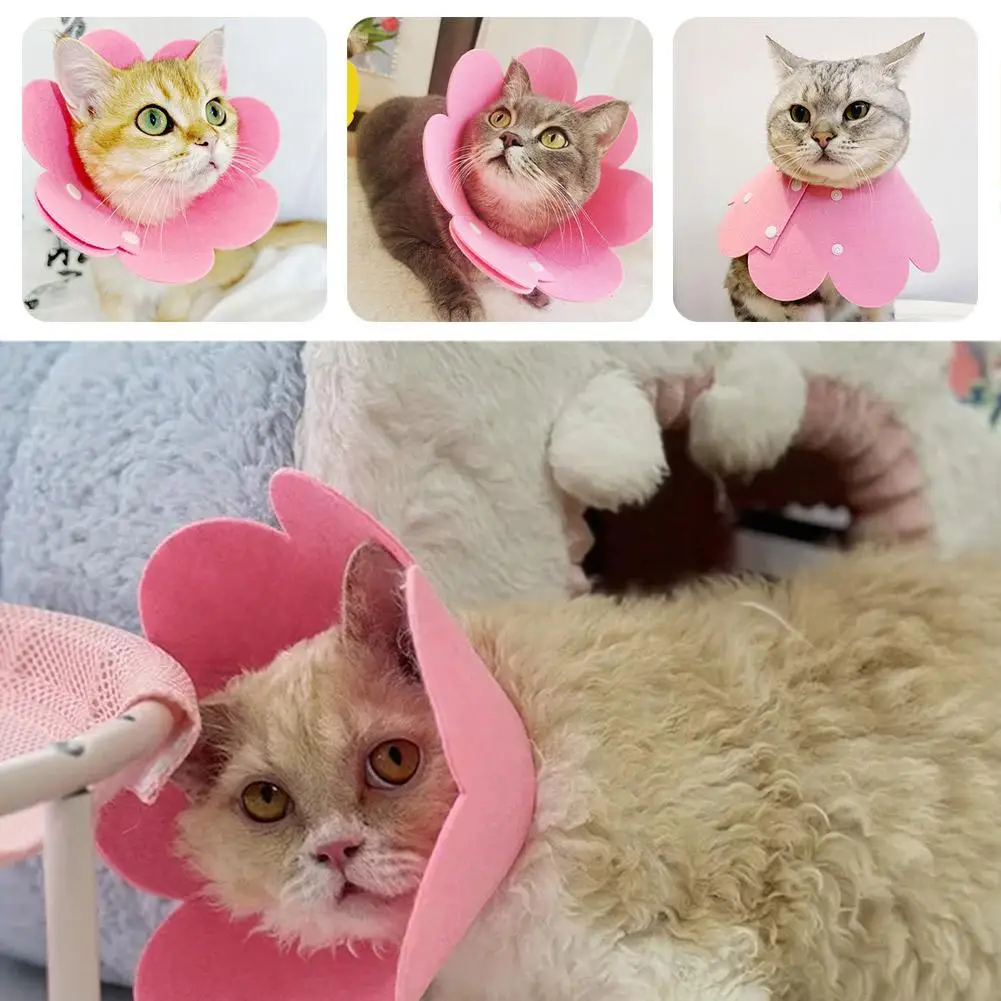 Pet Dog Cat Flower Collar Felt Soft Cone Anti Bite Puppy Adjustable Pet Cat E-Collar Supplies Protection Cover B4I0