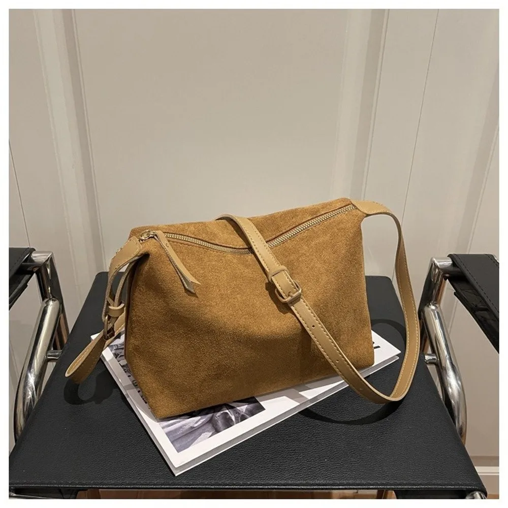Große Schultertasche aus Wildleder mit Reißverschluss, Crossbody-Tasche mit verstellbarem Riemen, Damenhandtasche, Pendler-Boston-Tote-Bag, elegante Taschen – Detail 4