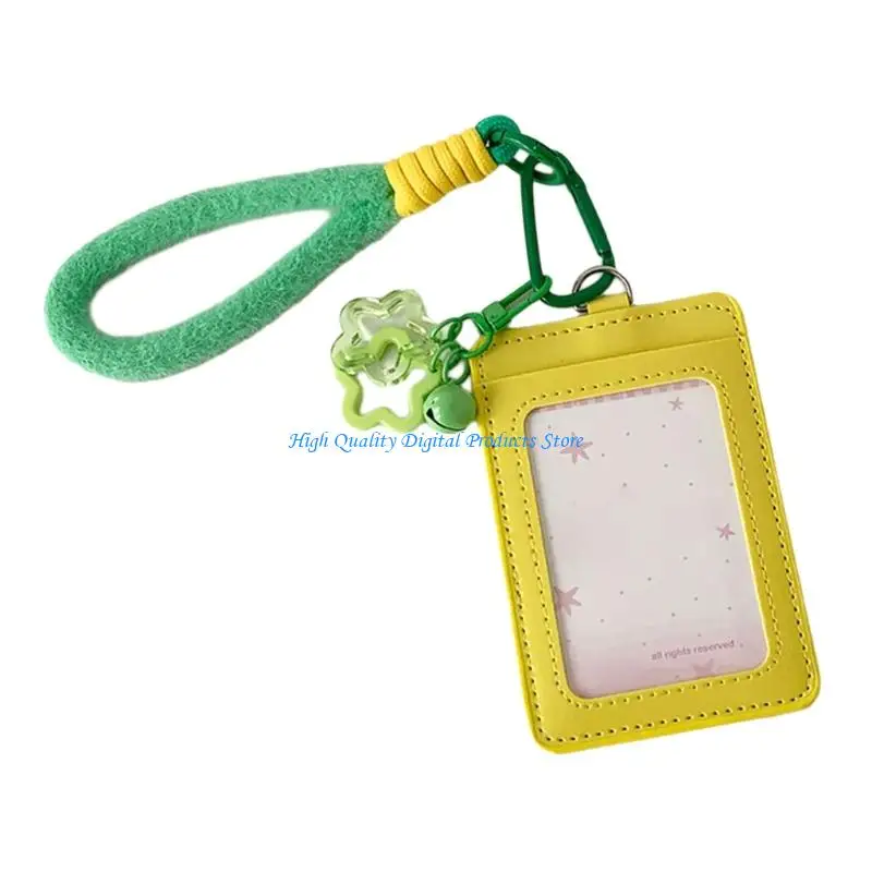 

U2JE Double Layer Clear Card Protector Case with Adjustable Lanyard Waterproof PU Leather Photo Card Cover For School Office