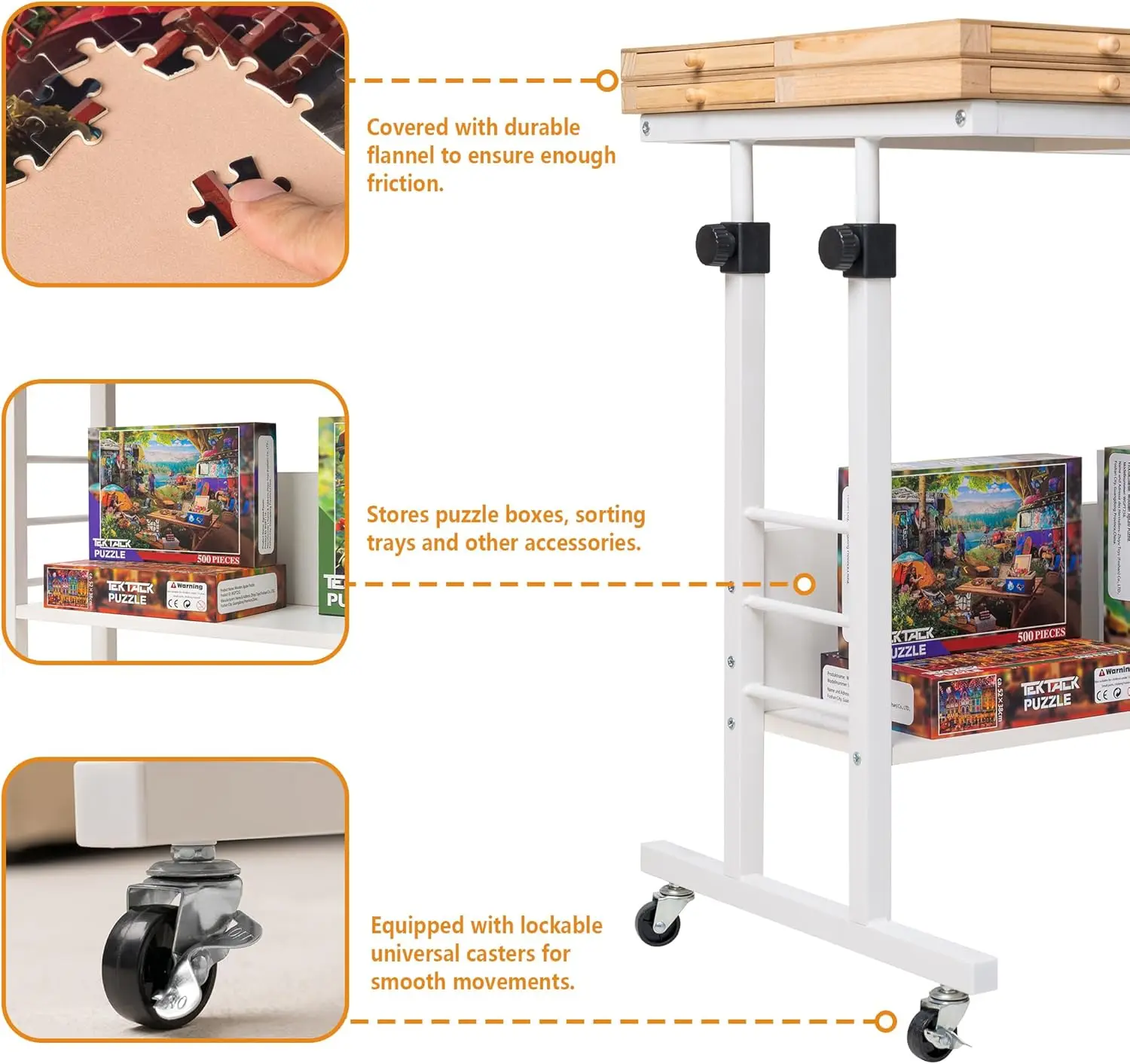 Quebra-cabeça dobrável com ajuste de altura, Quebra-cabeça, 2 Felt Cover e 8 Bandejas e Gavetas, 2000 PCs