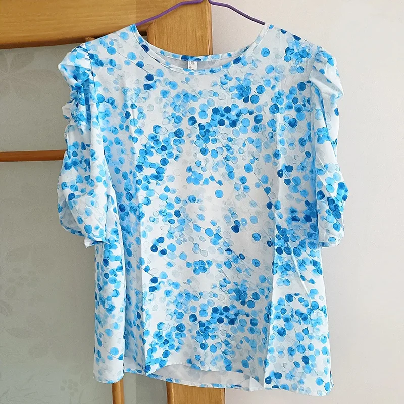 Polka Dot Printing Bohemian Chiffon Chic O-Neck Short Sleeve Loose Women\'s Blouse Shirt Korean Fashion Female Clothing Tops 2024