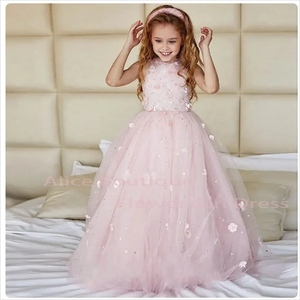 Robe de Princesse Rose pour Fille, Tenue de ixd'Anniversaire, à Fleurs, Extra Bouffante, à Volants, pour Séance Photo