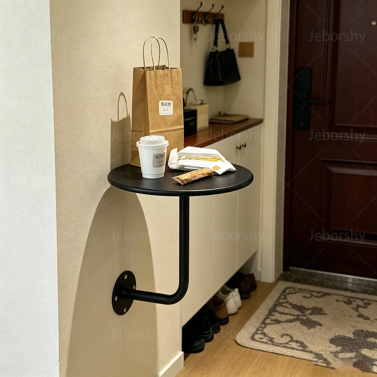 Space-saving Wall-mounted Small Round Table, Industrial Style Side Table for Café Booth & Dessert Shop